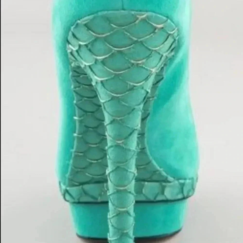 Brian Atwood Turquoise Mermaid Platforms Pumps 8 - Picture 5 of 8